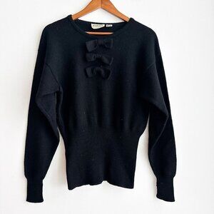Vintage PORTS International Black Bow Detail Wool Sweater M